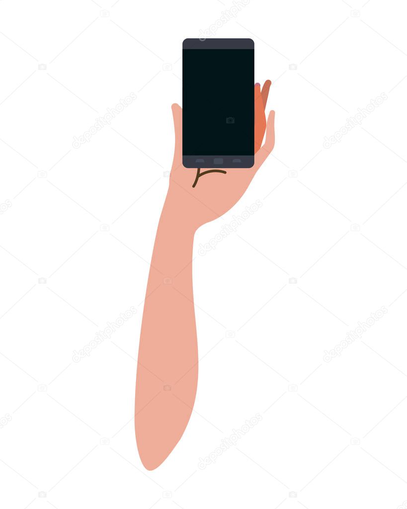 hand with smart phone isolated icon