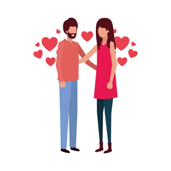 Casal de mãos dadas com o caráter corações —  Vetores de Stock