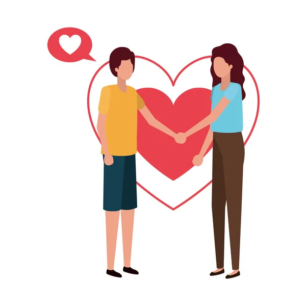 Couple holding hands with hearts character — Stock Vector
