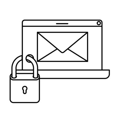 dizüstü ekran iletisi ve asma kilit ile vektör çizim tasarım simgeler izole