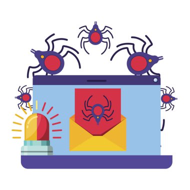 dizüstü ekran penceresi ve örümcek simgeler izole