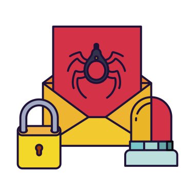 open letter with spider and siren isolated icons vector illustration desing