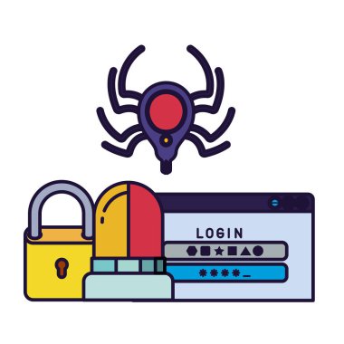 örümcek ve siren izole simgesi içeren bilgisayar pencere