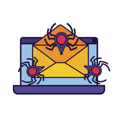  dizüstü ekran açık mektup ve izole örümcek simgesi