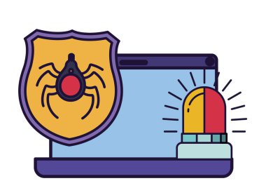  dizüstü ekran kalkan ve siren izole simgesini