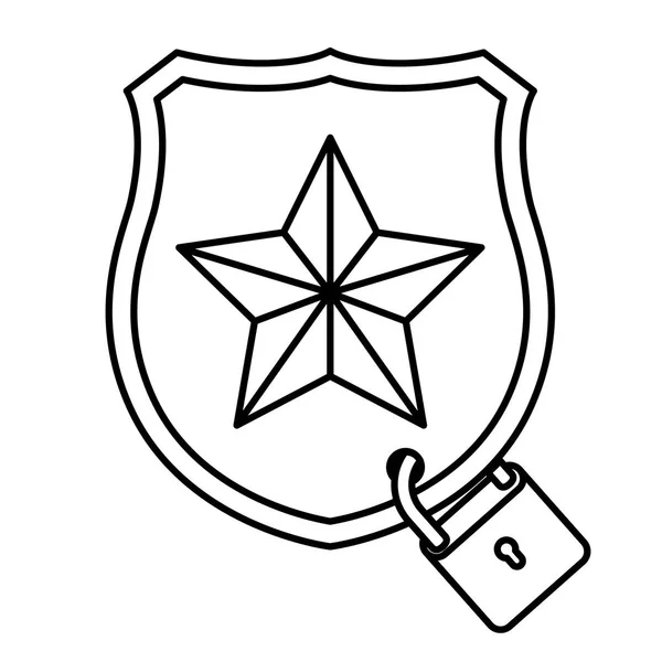Štít s hvězdou a visací zámek izolované ikony — Stockový vektor