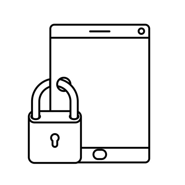 Tablette avec cadenas icône isolée — Image vectorielle
