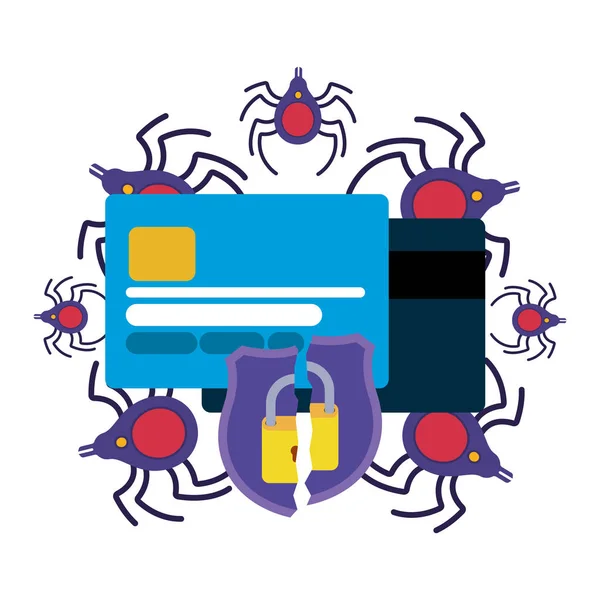 Cartão de crédito com ícones isolados de aranha —  Vetores de Stock