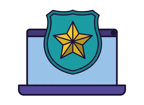 Laptop screen with open shield and star icon isolated — Stockvector