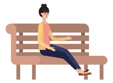 Park sandalye avatar karakteri içinde oturan kadın