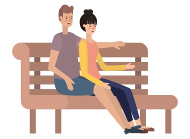 Park sandalye avatar karakteri içinde oturan çift
