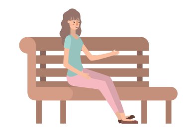 Park sandalye avatar karakteri içinde oturan kadın