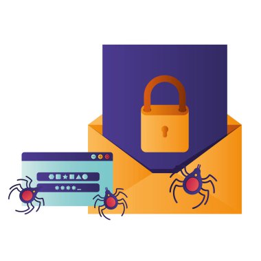 open letter with padlock and window isolated icons