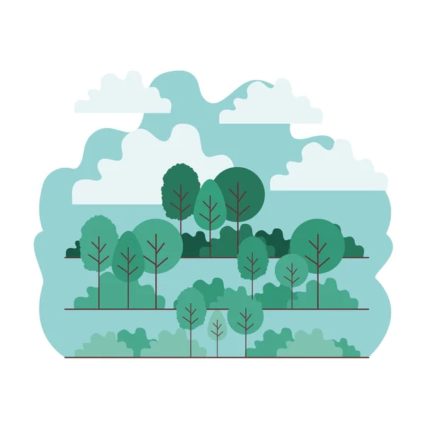 Landschap met bomen en planten geïsoleerd pictogram — Stockvector