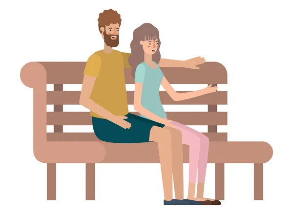 Pareja sentado en parque silla avatar carácter — Vector de stock