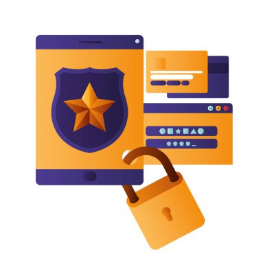 kalkan ile tablet ve izole simgeler asma kilit