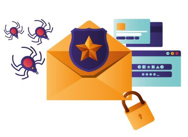 simgeler açık mektup kalkan ve pencere ile izole