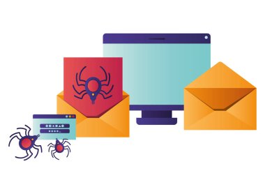 mektup ve örümcek ile ekranı simgeleri izole