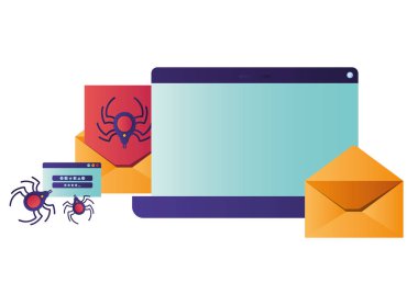 mektup ve örümcek ile ekranı simgeleri izole