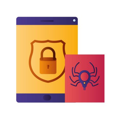 kalkan ve örümcek ile izole simgeler tablet