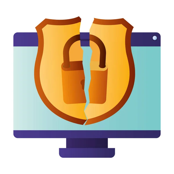 Broken shield with padlock isolated icons — Stock Vector
