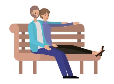 Park sandalye avatar karakteri içinde oturan çift