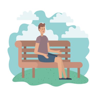 Park sandalye avatar karakteri içinde oturan adam