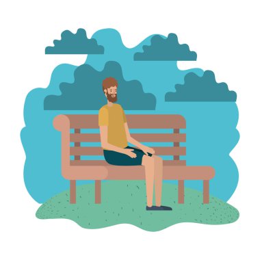 Park sandalye avatar karakteri içinde oturan adam