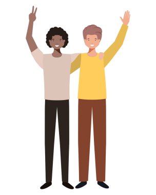 Eller yukarı avatar karakter ile genç erkek