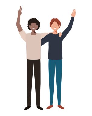 Eller yukarı avatar karakter ile genç erkek