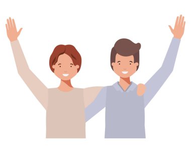 Eller yukarı avatar karakter ile genç erkek