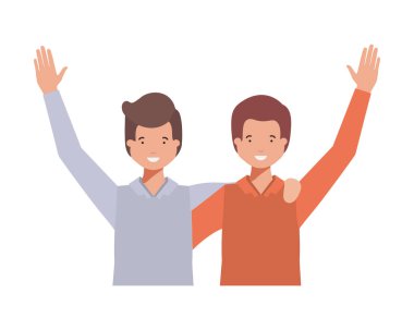 Eller yukarı avatar karakter ile genç erkek