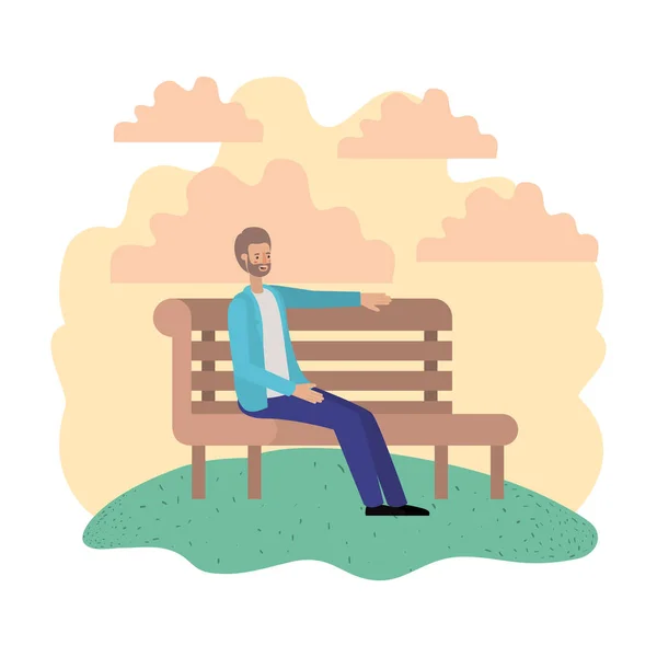 Homem sentado na cadeira de parque avatar personagem — Vetor de Stock