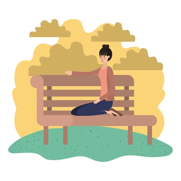 Žena sedí v parku křeslo avatar znaků — Stockový vektor
