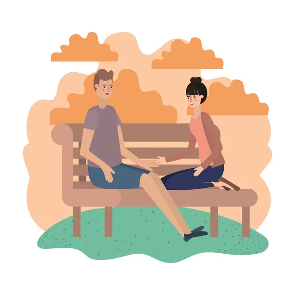 Casal sentado em personagem avatar cadeira parque —  Vetores de Stock