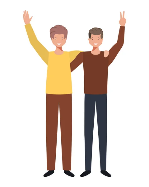 Young men with hands up avatar character — Stock Vector