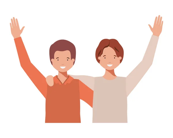Young men with hands up avatar character — Stock Vector