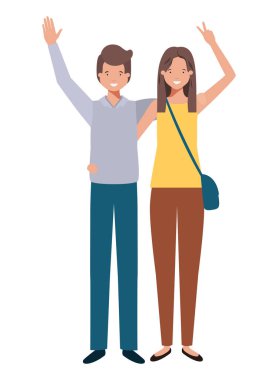 Eller yukarı avatar karakter ile genç çift