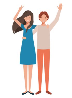 Eller yukarı avatar karakter ile genç çift