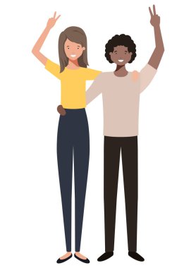 Eller yukarı avatar karakter ile genç çift