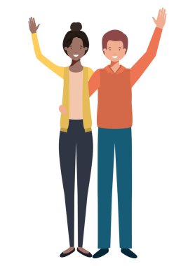 Eller yukarı avatar karakter ile genç çift