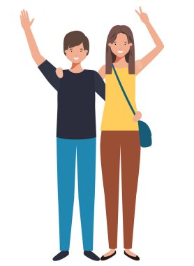 Eller yukarı avatar karakter ile genç çift