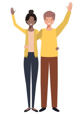 Eller yukarı avatar karakter ile genç çift