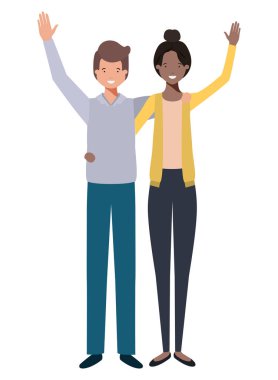 Eller yukarı avatar karakter ile genç çift