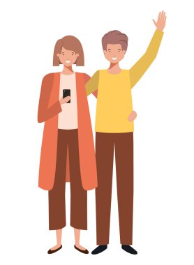 Genç çift avatar karakter vektör çizim tasarım