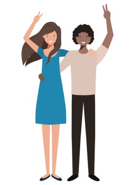 Eller yukarı avatar karakter ile genç çift