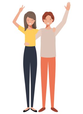 Eller yukarı avatar karakter ile genç çift