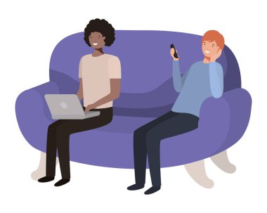 kanepe avatar karakter üzerinde oturan genç adam