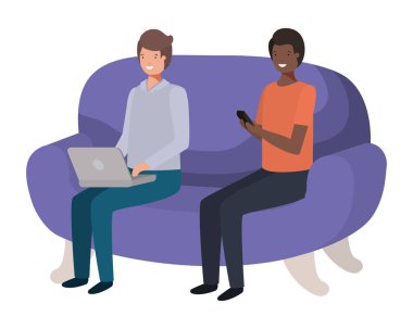 kanepe avatar karakter üzerinde oturan genç adam