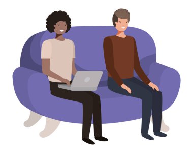 kanepe avatar karakter vektör çizim üzerinde oturan genç adam tasarımı